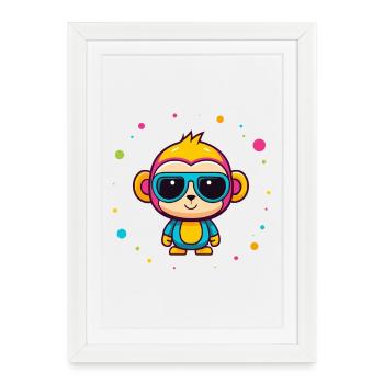 Cute Neon Monkey Blue Glasses - Framed poster (27 × 37 cm) - white - Front