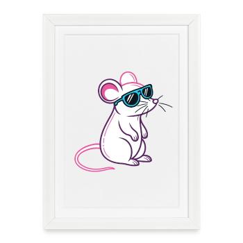 Mouse Retro Blue Glasses - Framed poster (27 × 37 cm) - white - Front