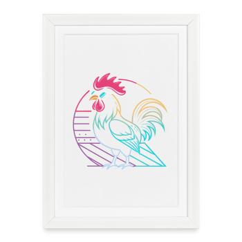 Coq neon rétro avec lunettes - Affiche encadrée (27 × 37 cm) - blanc - Devant