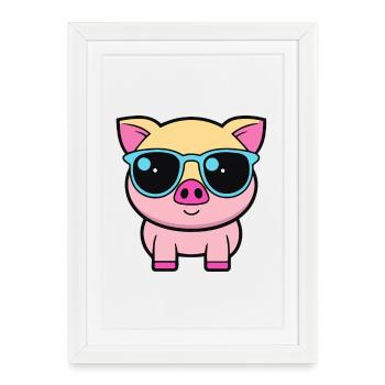 Cool Pig Blue Glasses - Framed poster (27 × 37 cm) - white - Front