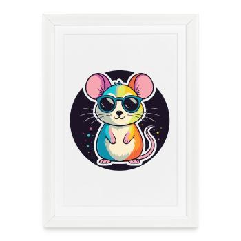 Souris arcenciel lunettes - Affiche encadrée (27 × 37 cm) - blanc - Devant