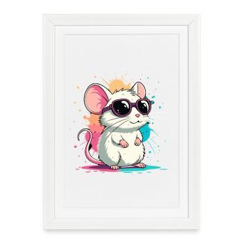 Mouse chic neon glasses - Framed poster (27 × 37 cm) - white - Front