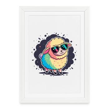 Mouton Arc En Ciel Lunettes - Affiche encadrée (27 × 37 cm) - blanc - Devant