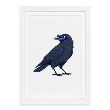 Cool Crow and Purple Glasses - Framed poster (27 × 37 cm) - white - Front