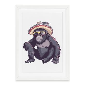 Gorilla Comic Sombrero drôle - Affiche encadrée (27 × 37 cm) - blanc - Devant