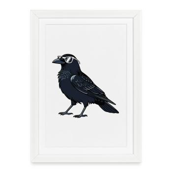 Corbeau chic lunettes blanches - Affiche encadrée (27 × 37 cm) - blanc - Devant