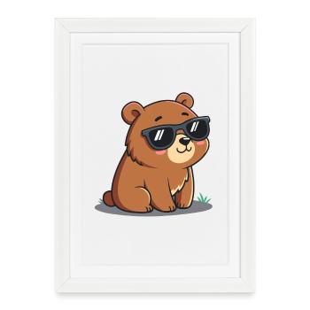 Ourson mignon lunettes noires cartoon - Affiche encadrée (27 × 37 cm) - blanc - Devant