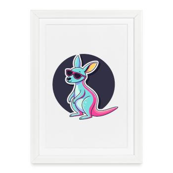 Kangourou pastel hipster lunettes - Affiche encadrée (27 × 37 cm) - blanc - Devant