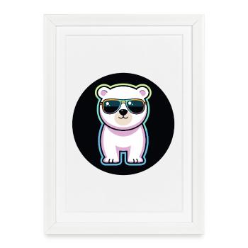 Ourson blanc pastel neon lunettes soleil - Affiche encadrée (27 × 37 cm) - blanc - Devant