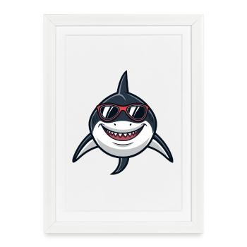 Requin Hipster Lunettes Rouges - Affiche encadrée (27 × 37 cm) - blanc - Devant