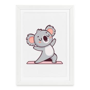 Koala Yoga sur tapis - Affiche encadrée (27 × 37 cm) - blanc - Devant