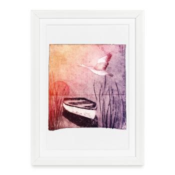 Boat on the lake - hand carved artwork - Framed poster (27 × 37 cm) - white - Front