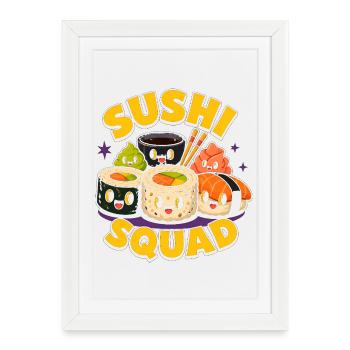 Troupe de sushi Cuisine japonaise drôle Sashimi Li - Affiche encadrée (27 × 37 cm) - blanc - Devant