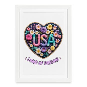 Cœur Brodé Fleuri - Style Vintage Romantique - Affiche encadrée (27 × 37 cm) - blanc - Devant