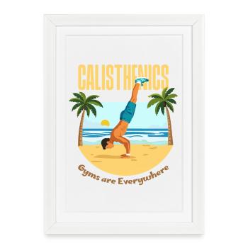 La calisthénie sur la plage - Affiche encadrée (27 × 37 cm) - blanc - Devant