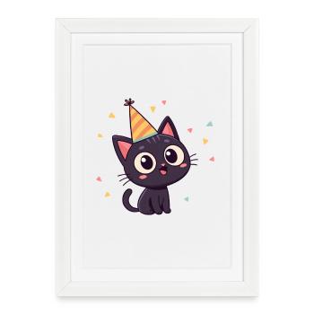 Black Cat Party Hat - Framed poster (27 × 37 cm) - white - Front