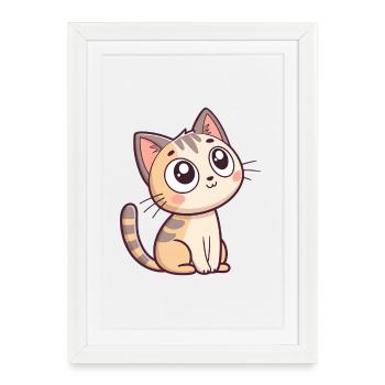 Kawaii Starry Gaze Kitten - Framed poster (27 × 37 cm) - white - Front