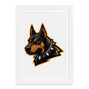 Doberman avec collier à pointes - Affiche encadrée (27 × 37 cm) - blanc - Devant