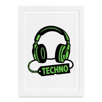 DJ Headphones Producteur du festival techno rave - Affiche encadrée (27 × 37 cm) - blanc - Devant