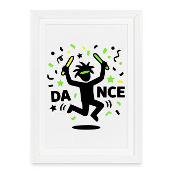 Fête techno rave des années 90 avec des bonhommes bâtons dansants - Affiche encadrée (27 × 37 cm) - blanc - Devant