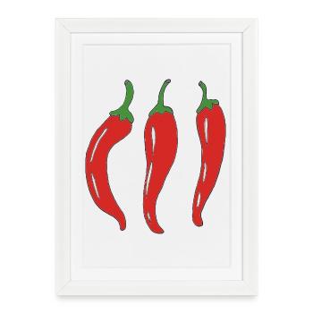 Three Red Chili Peppers Illustration - Framed poster (27 × 37 cm) - white - Front