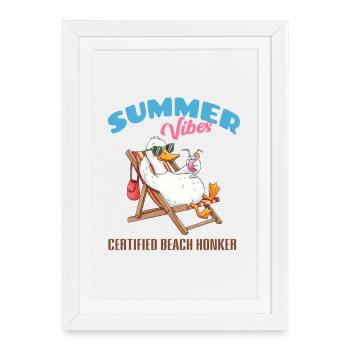 Ambiances d’été Goose sur la plage - Affiche encadrée (27 × 37 cm) - blanc - Devant