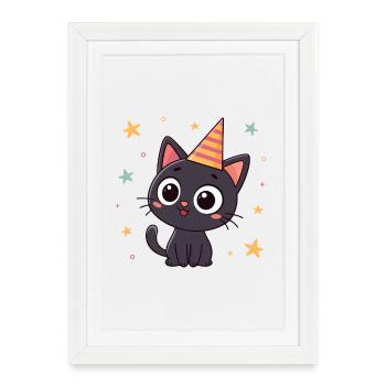 Black cat striped party hat - Framed poster (27 × 37 cm) - white - Front