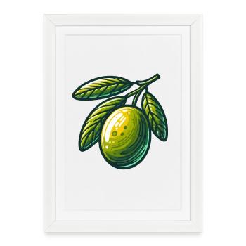 Golden olive on branch — fruit motif - Framed poster (27 × 37 cm) - white - Front