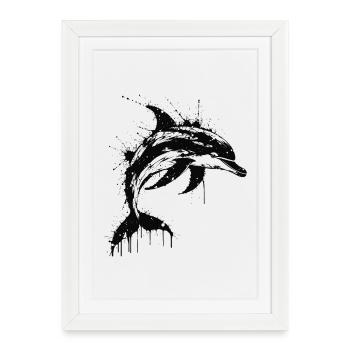 Dolphin Paint Splash Black - Framed poster (27 × 37 cm) - white - Front