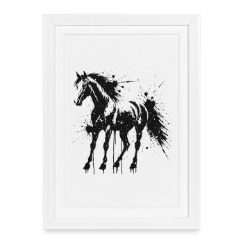 Horse Black Paint Splatter - Framed poster (27 × 37 cm) - white - Front