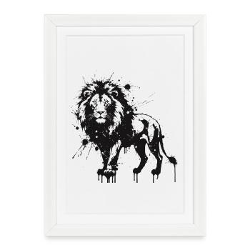 Black Ink Splattered Lion - Framed poster (27 × 37 cm) - white - Front