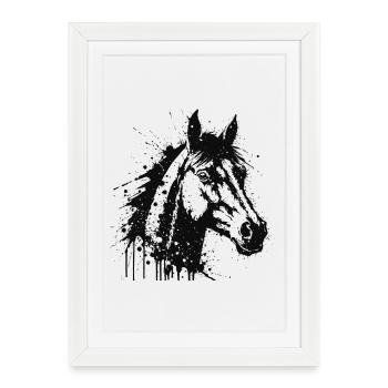 Tête de Cheval Paint Splash Noir - Affiche encadrée (27 × 37 cm) - blanc - Devant