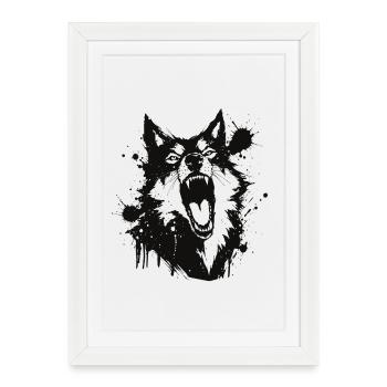 Howling wolf in black splashes - Framed poster (27 × 37 cm) - white - Front
