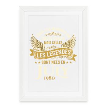 Légende Née En Juillet 1980 Anniversaire - Affiche encadrée (27 × 37 cm) - blanc - Devant