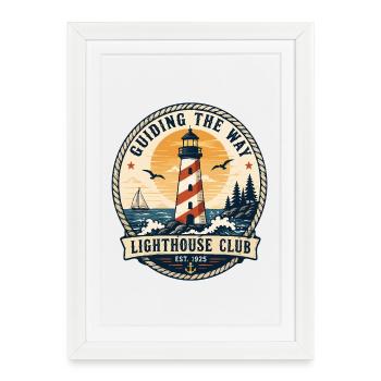 Guiding The Way Lighthouse Club Vintage Design - Affiche encadrée (27 × 37 cm) - blanc - Devant