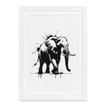 Éléphant Street Art Noir - Affiche encadrée (27 × 37 cm) - blanc - Devant