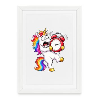 Funny Unicorn Alarm Clock Battle - Framed poster (27 × 37 cm) - white - Front