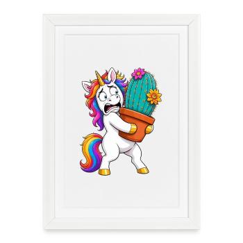 Câlin drôle de licorne et cactus - Affiche encadrée (27 × 37 cm) - blanc - Devant