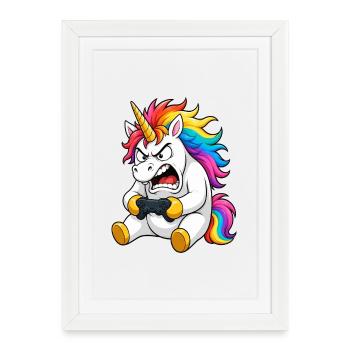 Funny Unicorn Gamer Rage Quit - Framed poster (27 × 37 cm) - white - Front