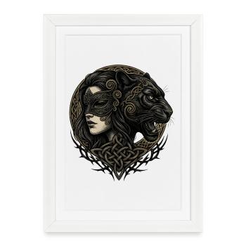 Lady Figurehead and Animal in Celtic Knot - Framed poster (27 × 37 cm) - white - Front