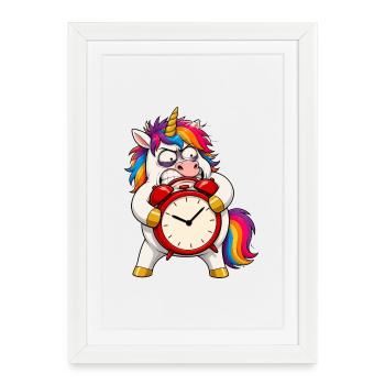 Grumpy Unicorn Alarm Clock Meltdown - Affiche encadrée (27 × 37 cm) - blanc - Devant