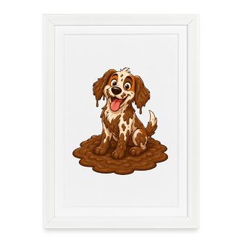 Happy Muddy Dog Puddle Champion - Framed poster (27 × 37 cm) - white - Front