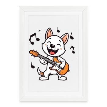 Funny Comic Cat Playing Guitar – Rocker Music - Framed poster (27 × 37 cm) - white - Front