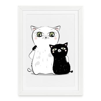 Chat Blanc & chat noir - Affiche encadrée (27 × 37 cm) - blanc - Devant