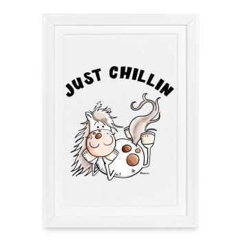 Chillendes Pferd - Comic - Pferde - Geschenk - Gerahmtes Poster (27 × 37 cm) - Weiß - Vorne