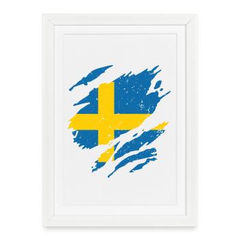 Éventail drapeau Suède Éventail Sverige - Affiche encadrée (27 × 37 cm) - blanc - Devant