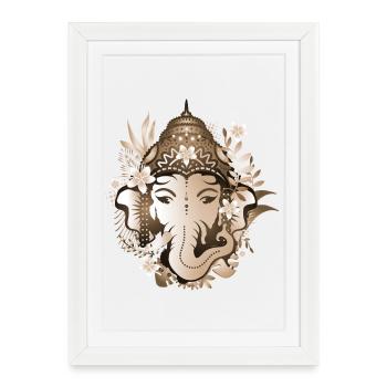 Le dieu éléphant Ganesha avec des fleurs à effet sépia - Affiche encadrée (27 × 37 cm) - blanc - Devant