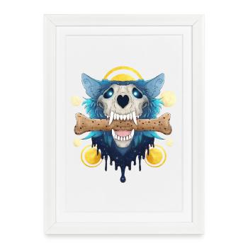Hellhound Skull Gold - Loup Démoniaque & os cookie - Affiche encadrée (27 × 37 cm) - blanc - Devant