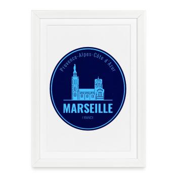 Marseille Blue Round Badge City Art - Framed poster (27 × 37 cm) - white - Front