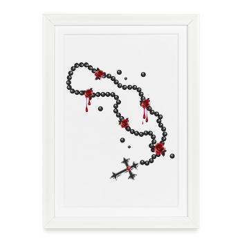 Dessin du chapelet avec perles et roses - Affiche encadrée (27 × 37 cm) - blanc - Devant